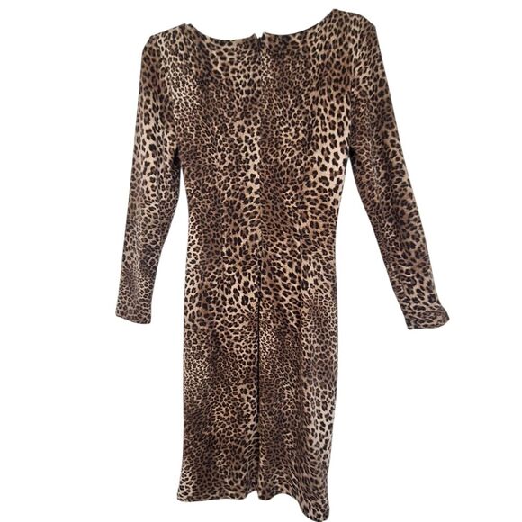 Cache Leopard Print Bodycon Dress Made in USA Large Lined Stretchy Long Sleeves - Picture 3 of 16